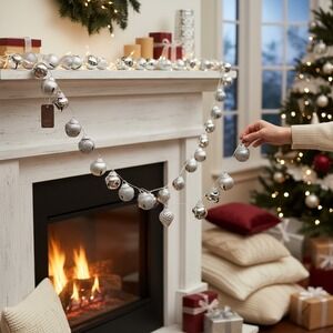 Luxehabitat Jingle Bell Garland 6ft Silver NWT Glitter Holiday Decor